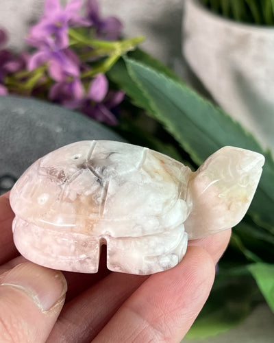 Flower Agate Turtle Carving